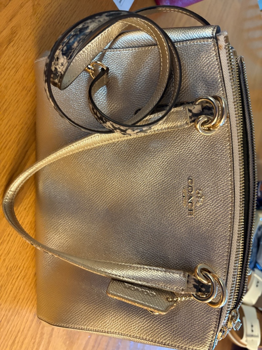 Coach Silver Satchel with Snake-Print Handles Kitt - Picture 2 of 8